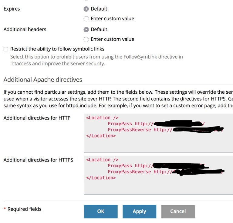 settings custom Apache Directives